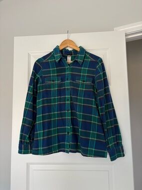 Patagonia Blue & Green Plaid Flannel Shirt Organic Cotton Women’s Size 10